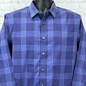 UNTUCKit Marques WF Slim Fit Button Front Shirt Check Plaid LS Blue L Large